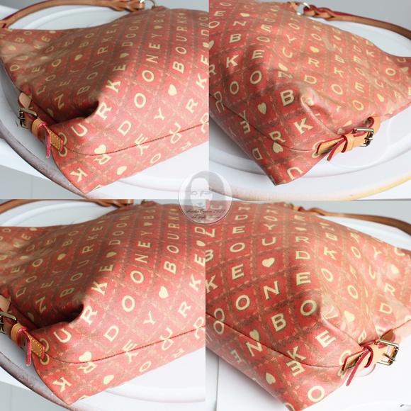 Dooney & Bourke Hobo Bag Crossword Collection Scrabble Canvas Vachetta Trim - Picture 6 of 10